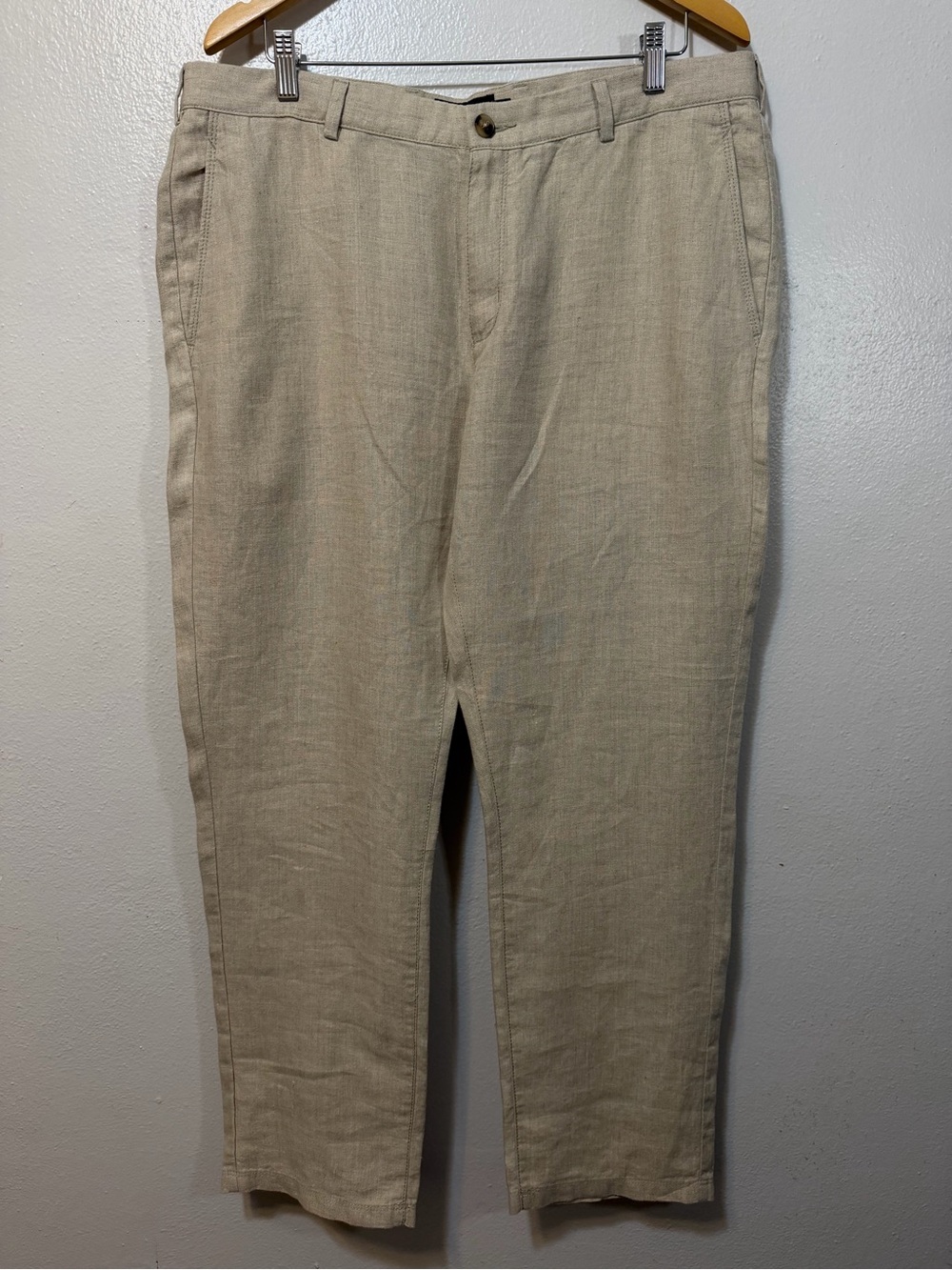 Black Brown 1826 Men's Beige Linen Dress Pants 36x30 Tailored Fit Straight Leg